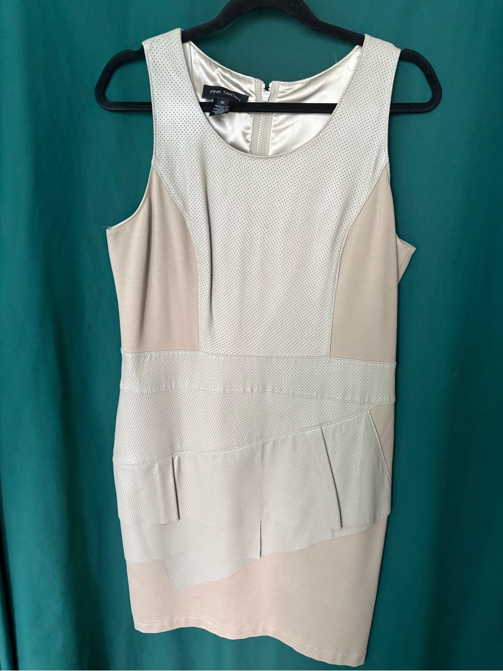 Pink Tartan Beige Sleeveless leather Sheath Dress